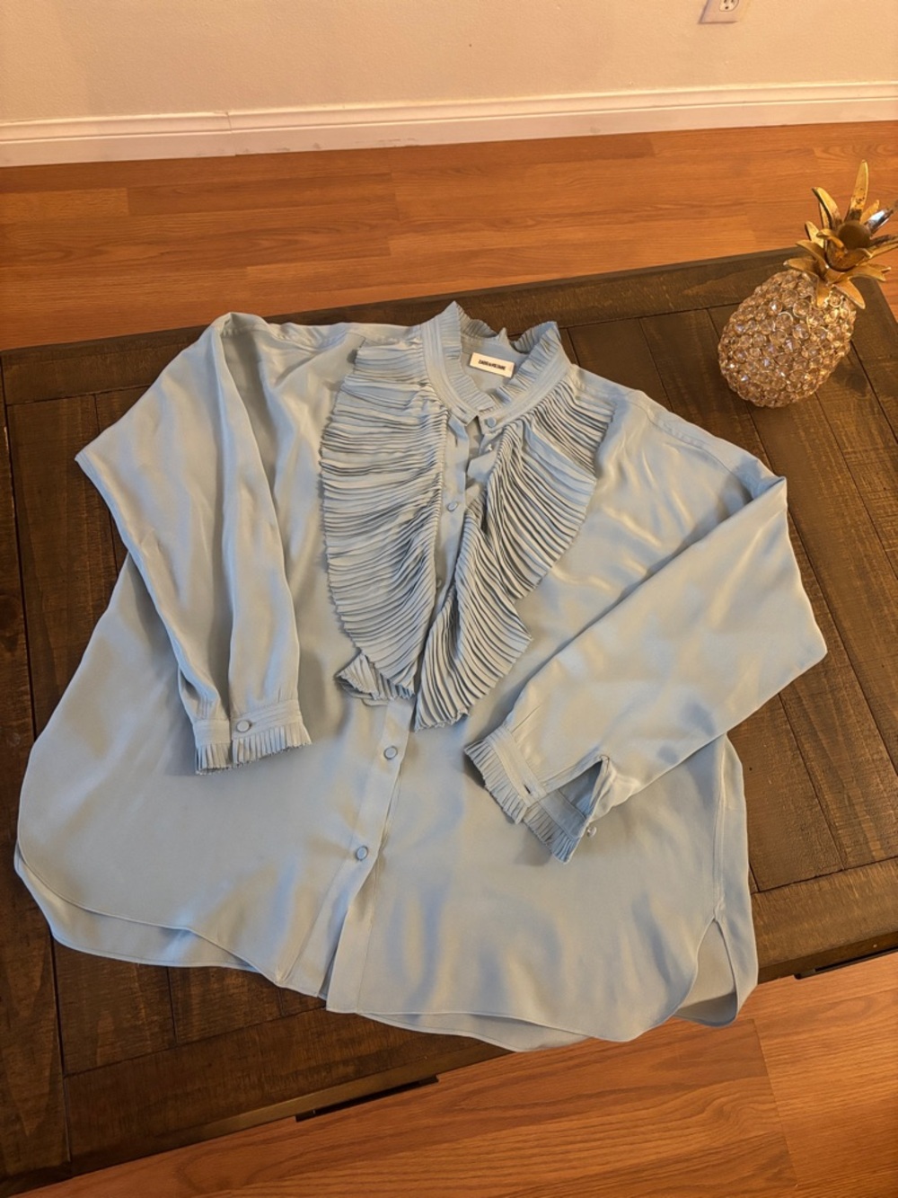 Zadig & Voltaire Light Blue Ruffle-Front Button Down Blouse